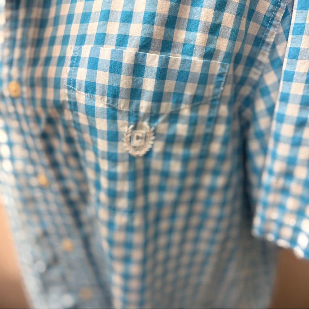 Chaps Blue Checkered Men's Short Sleeve Shirt. Easy Care. Size Large - Picture 2 of 8